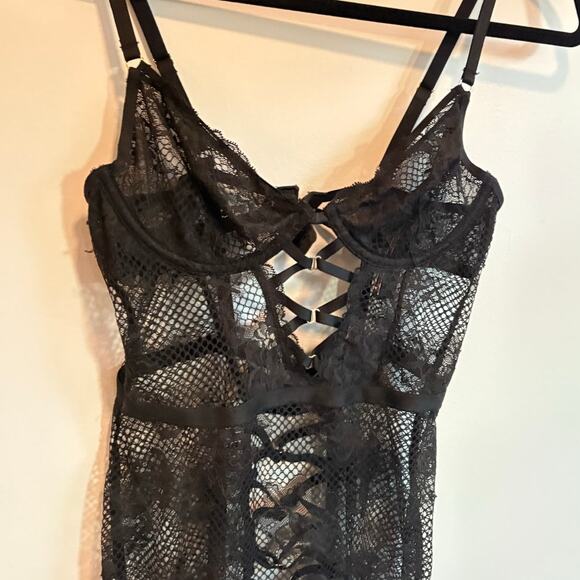 Victoria Secret Sheer Floral Lace Babydoll Lingerie Dress Y2K Vibes Sexy Small - Picture 7 of 9